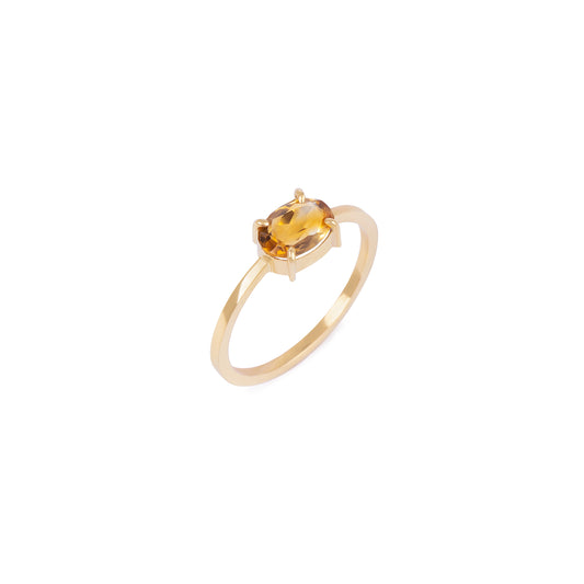 Anel Citrino Oval em Ouro Amarelo 18k