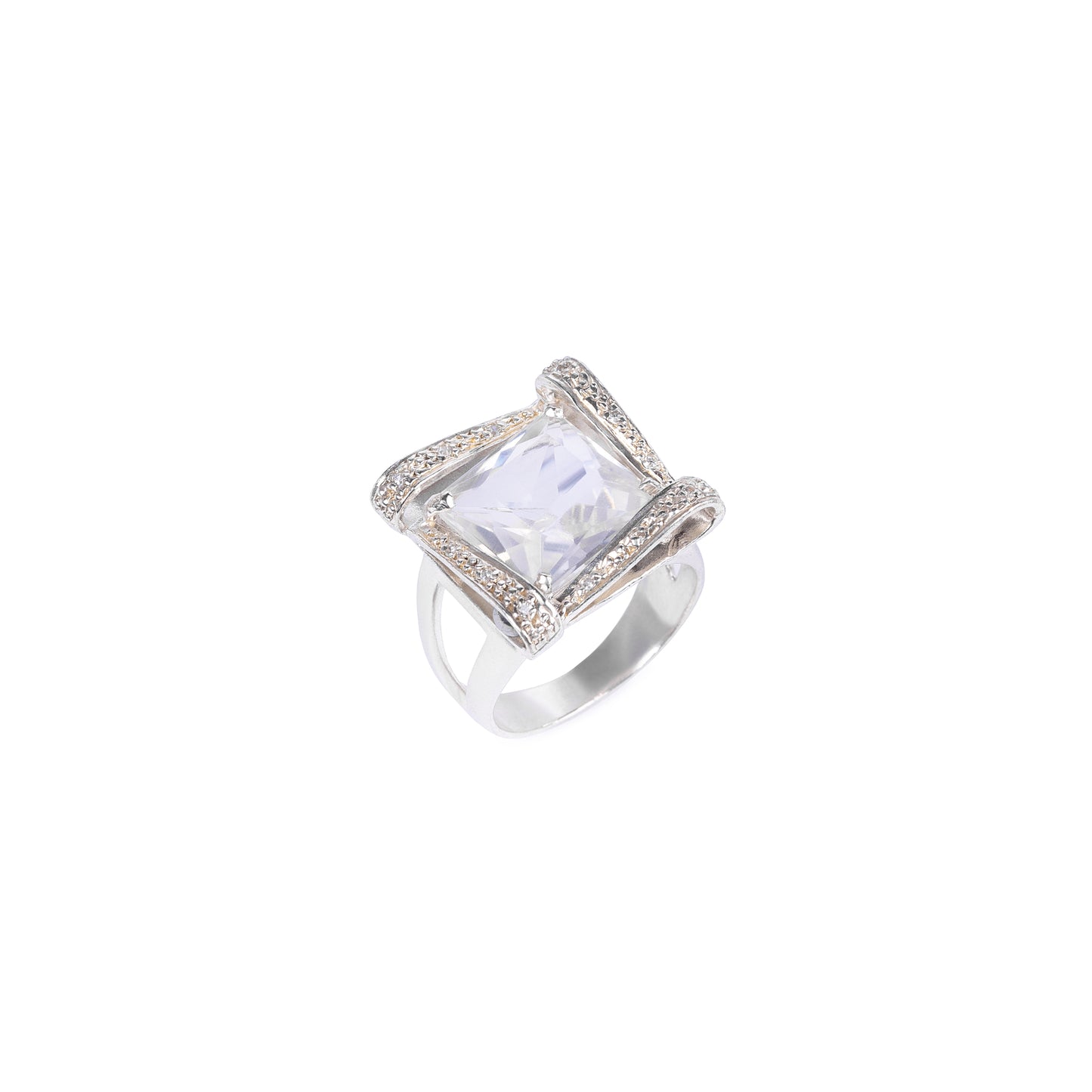 Anel Cristal Quadrada em Prata 925