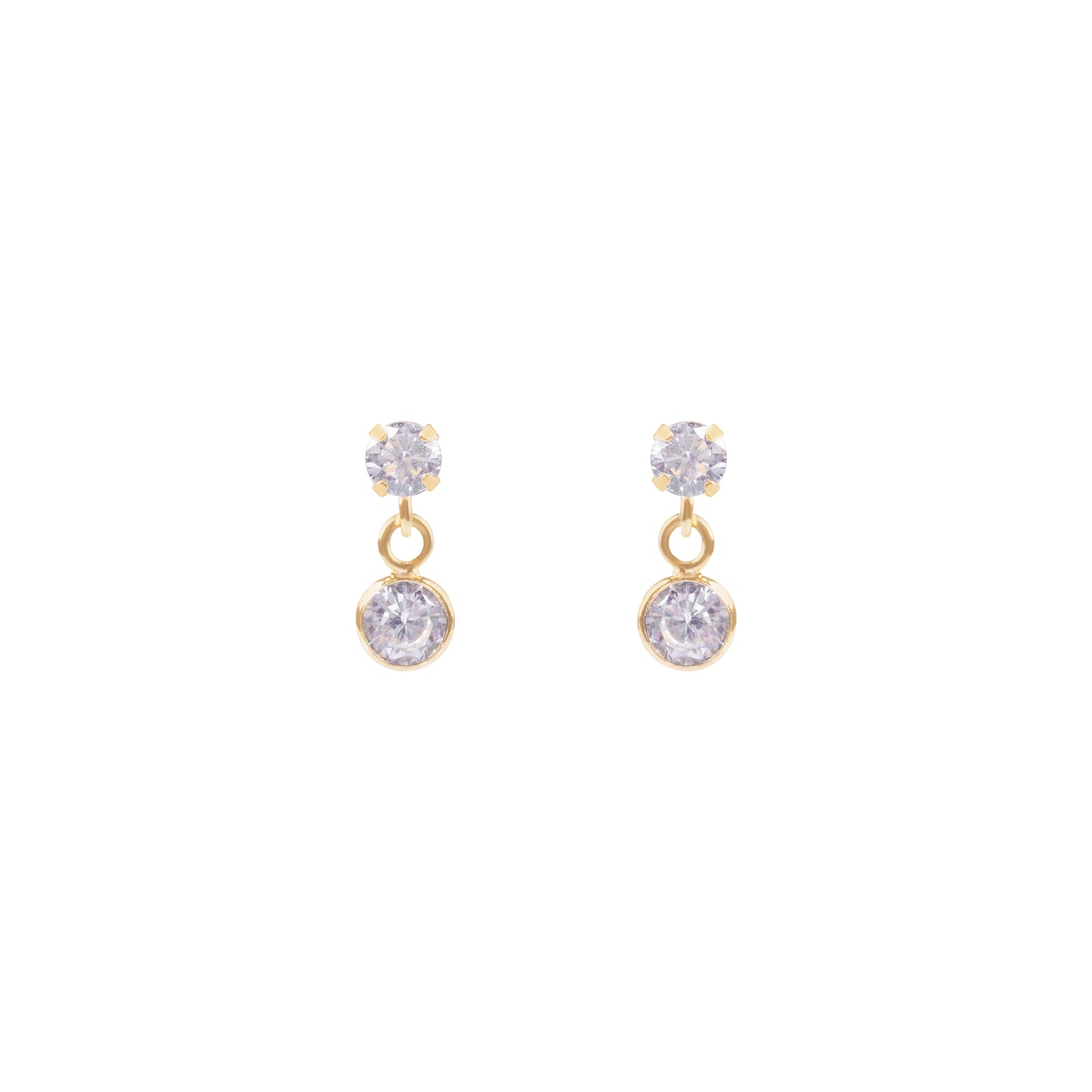 Brinco Baby Zircônia com Pingente em Ouro Amarelo 18k
