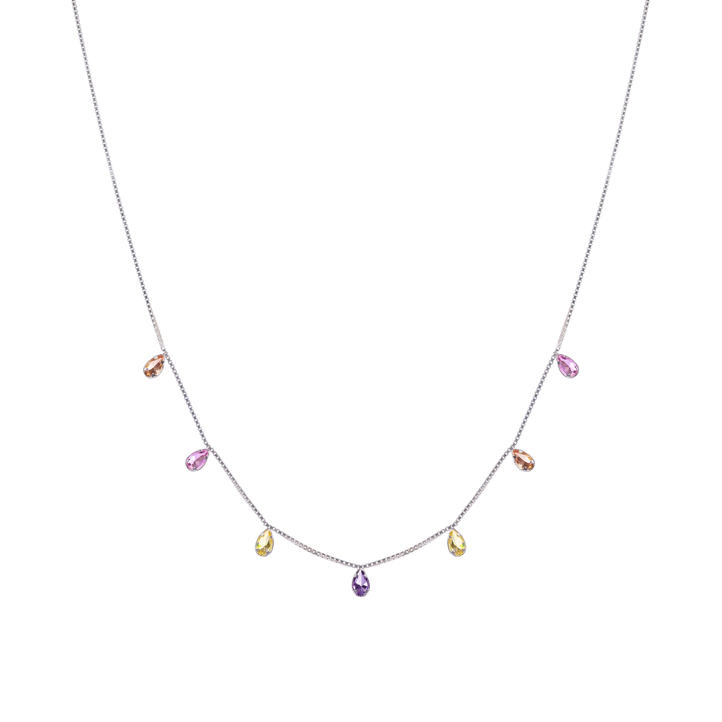 Colar gotas coloridas em Prata 925