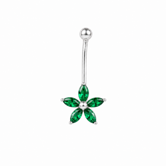 Piercing Umbigo Flor Verde em Prata 925