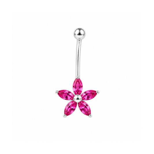 Piercing Umbigo Flor Rosa em Prata 925