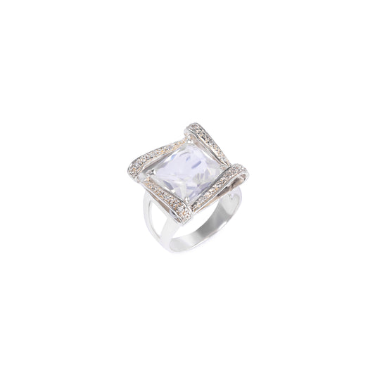 Anel Cristal Quadrada em Prata 925