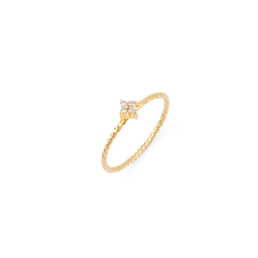 Anel Flor aro trançado em Ouro Amarelo 18k
