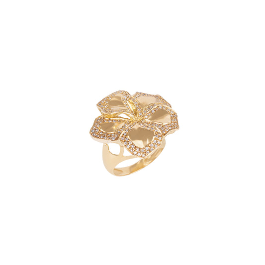 Anel Flor em Ouro Amarelo 18k com Diamantes