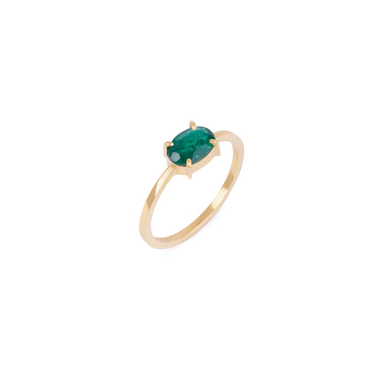 Anel Esmeralda Oval em Ouro Amarelo 18k