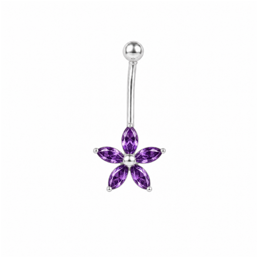 Piercing Umbigo Flor Roxa em Prata 925