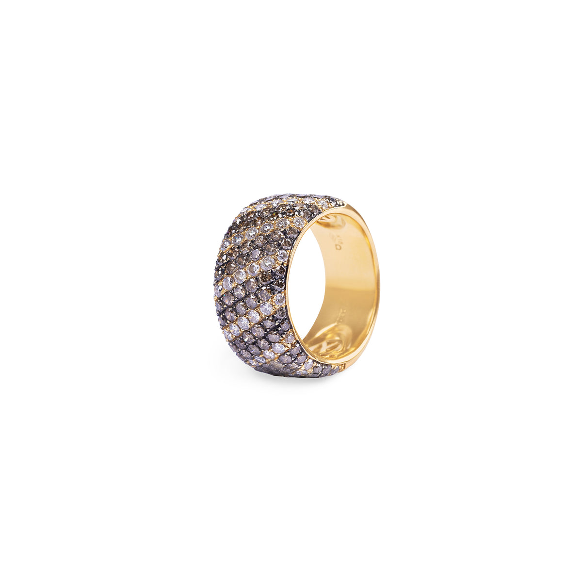 Anel Bombê Diamantes Chocolate e Branco em Ouro Amarelo 18k